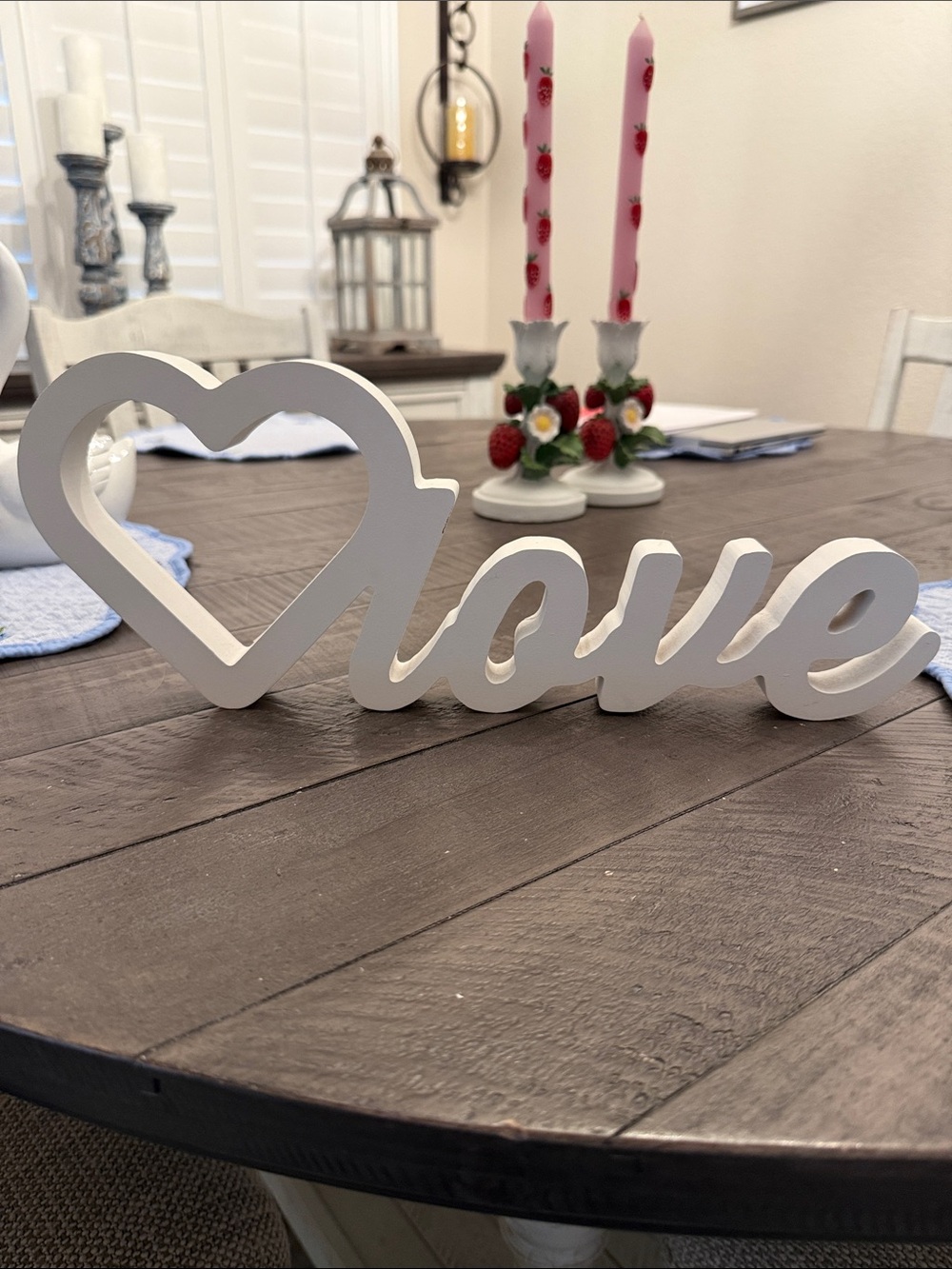 White 'Love' Wood Tabletop Sign
